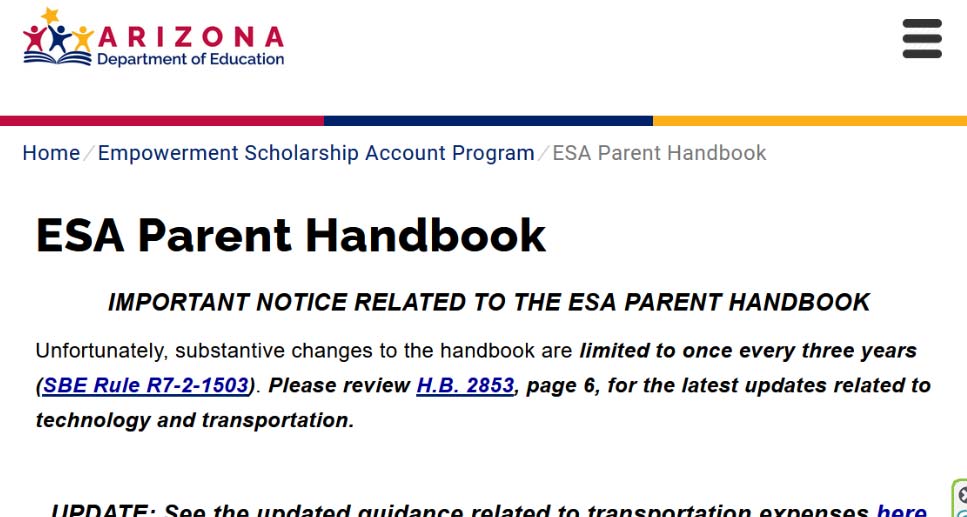 Arizona Department of Education ESA Parent Handbook